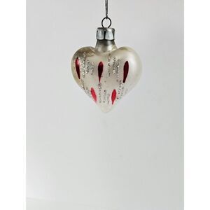 Vintage Blown Mercury Glass Silver Painted Heart Shaped Christmas Tree Ornament